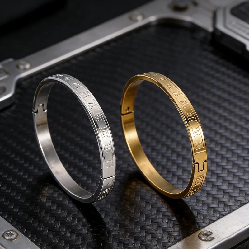 

Luxury Titanium Steel Bracelet Men Apparel Accessories Roman Numerals 3 Colors Unfading Cool Wrist Bangles Hiphop Homme Jewelry