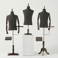 High-Quality Dress Form Fabric Cover Half Body Male Model Mannequin Torso Wood Base With Wooden Arms For Window Display