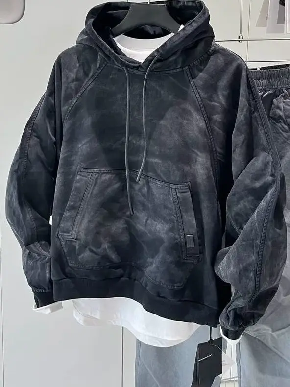 

Hooded Splice Waed ort Men's Sweatirt Loose Fit Casual Sle Polyester Fiber Breathable Windproof Micro Elastic