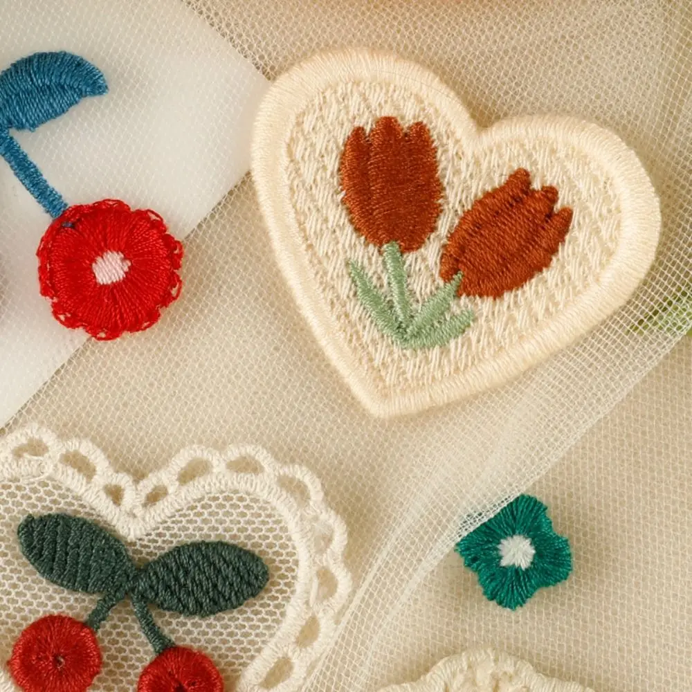 Cherry Flower Patch bordir, aksesori lencana pakaian Sew-on DIY Applique Patch kain bordir multifungsi