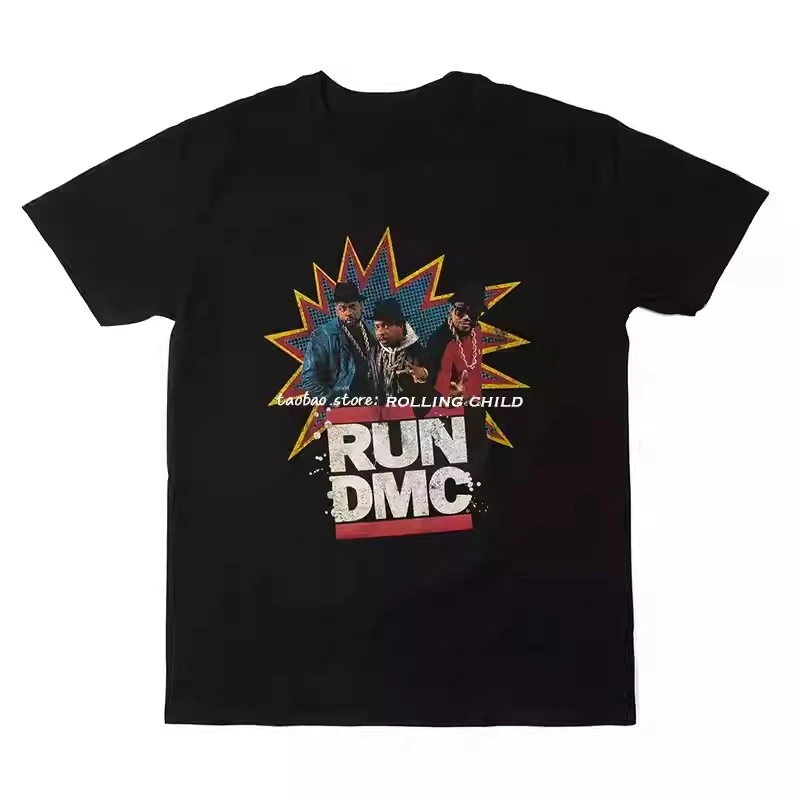 

RUN DMC Vintage Rap Hip-hop Hip-hop Rock Band T-shirt Men American Singer T-shirt Men Fashion Street Short-sleeved Women Top