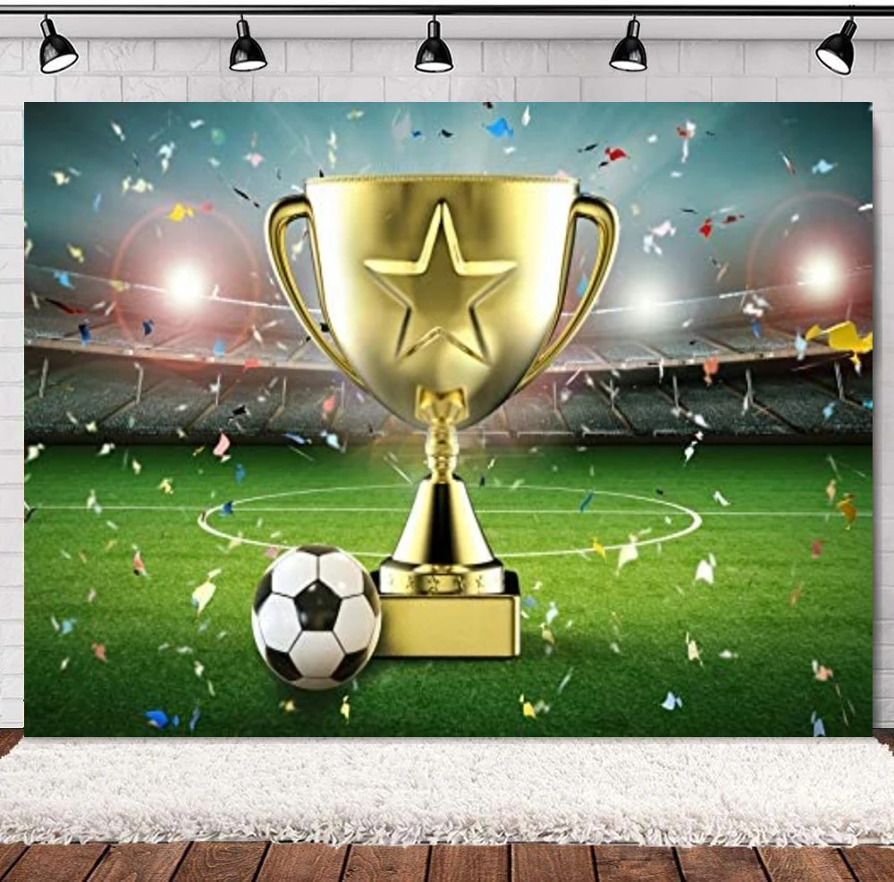 

Football Champion Photography Backdrop Football Stadium Championship Trophy Background Grass Field Lawn Turf Children Baby