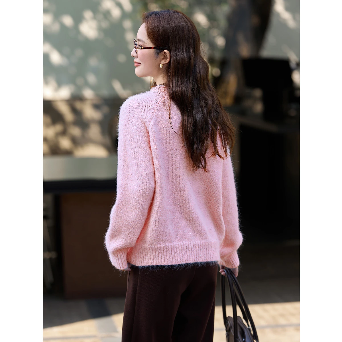 VIMLY Maglieria delle nuove donne 2025 Dolce misto lana solida Girocollo Maglione con paillettes Maniche lunghe Abiti invernali caldi Donna 30396