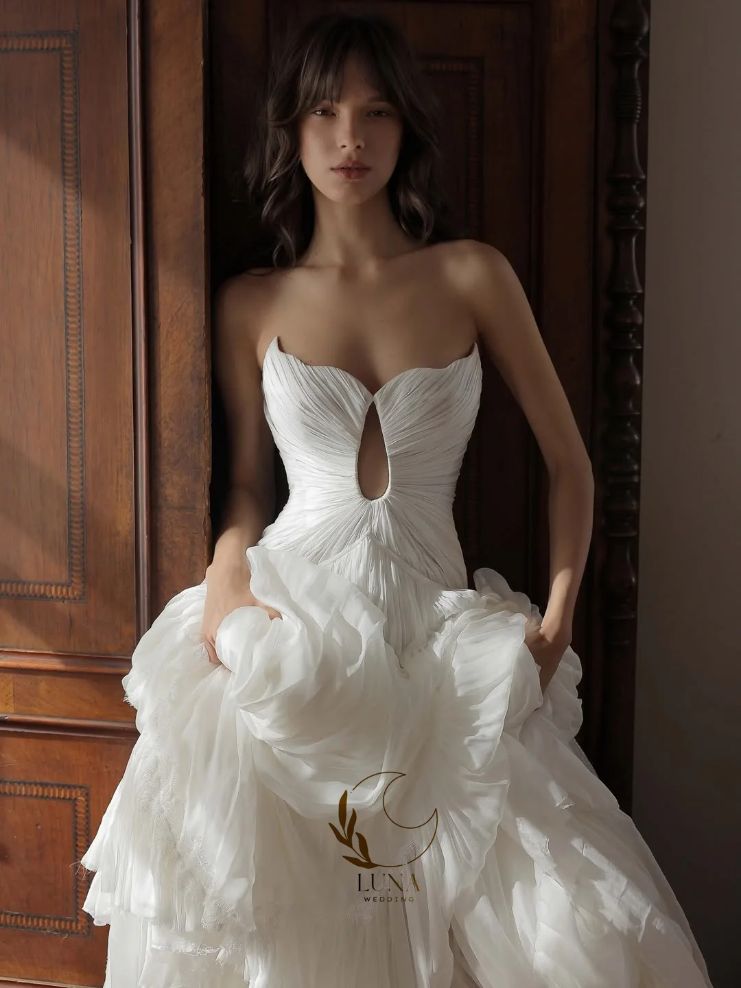 Luna Customized Strapless Hollowed-out Wedding Dresses 2026 Pleated Chic Bridal Party Gown Civil Wedding Prom Dresses for Bride