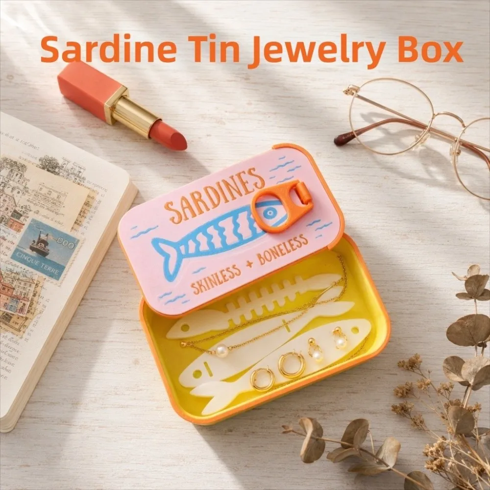 1Pc/set 3D Printed Sardine Tin Jewelry Box Multi Functional Creative Necklace and Earring Storage Box Durable Decorative