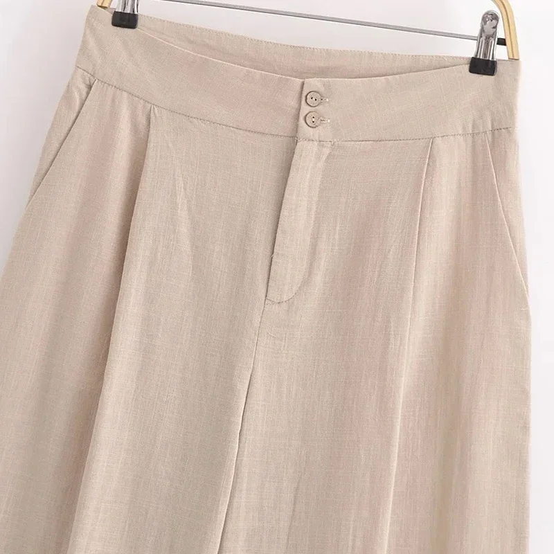 TRAF 2024 pantaloni larghi estivi donna pantaloni a gamba larga a vita alta donna Streetwear pantaloni fluidi pieghettati pantaloni larghi larghi in