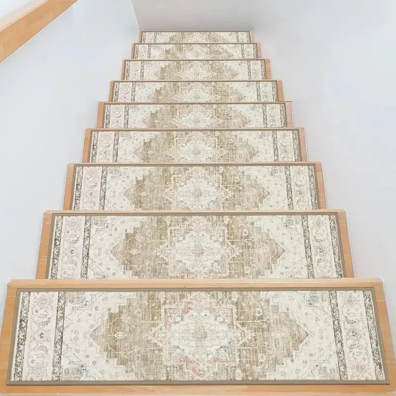 VIKAMA Vintage Floral Multi Color Crystal Velvet Stair Runner for Wood Steps Anti Skid Cozy Aesthetic Plush Cushion Home Decor