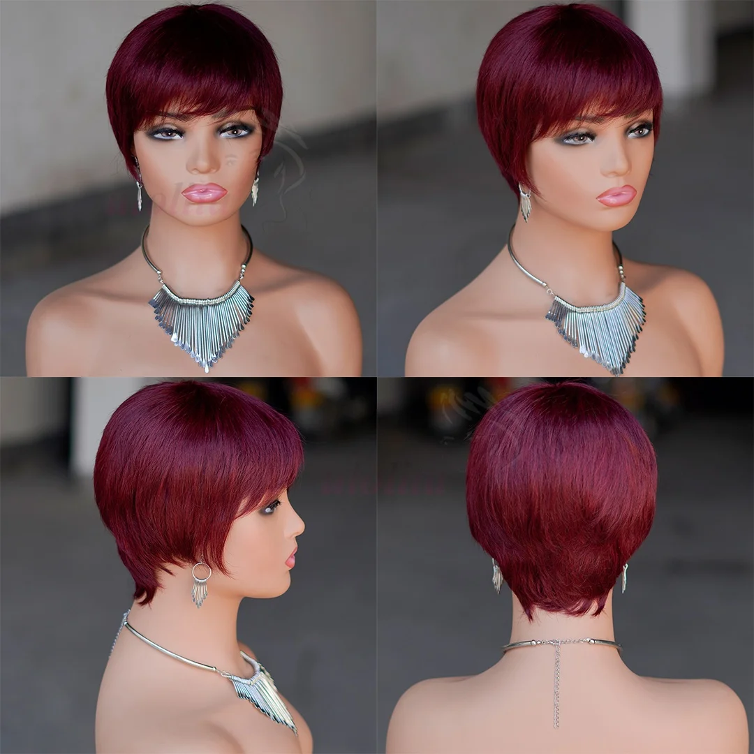 Blond 613 Kurze Pixie-Cut Echthaarperücke mit Pony für schwarze Frauen 1B # Brasilianische glatte Remy-Haarperücke, Bob-Schnitt, vollständig maschinell gefertigt – Detail 23