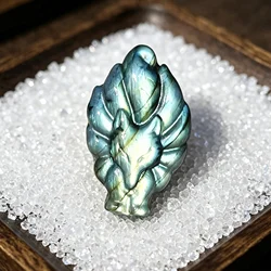 1PC Natural Labradorite Nine Tailed Fox Carving Double Sided Reflection Ultrastrong Light,Home Decoration Reiki Healing