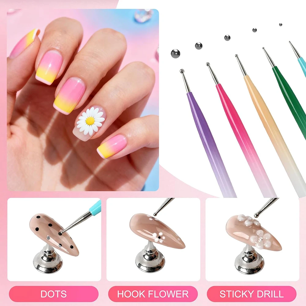 5 pezzi pennelli per design per unghie a doppia estremità kit di penne in silicone strumenti per punteggiare le unghie per intaglio strumenti per effetti di disegno scultura del salone di casa