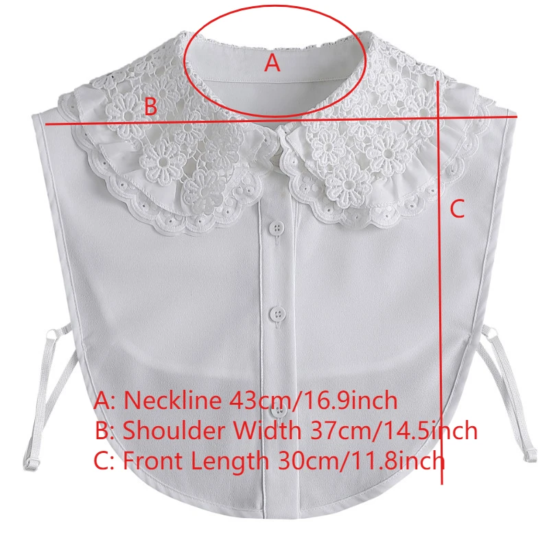 여성 및 소녀용 화이트 빅 라펠 숄 인조 칼라, 러플 트림 탈부착 가능한 반셔츠 라펠 블라우스 칼라 장식