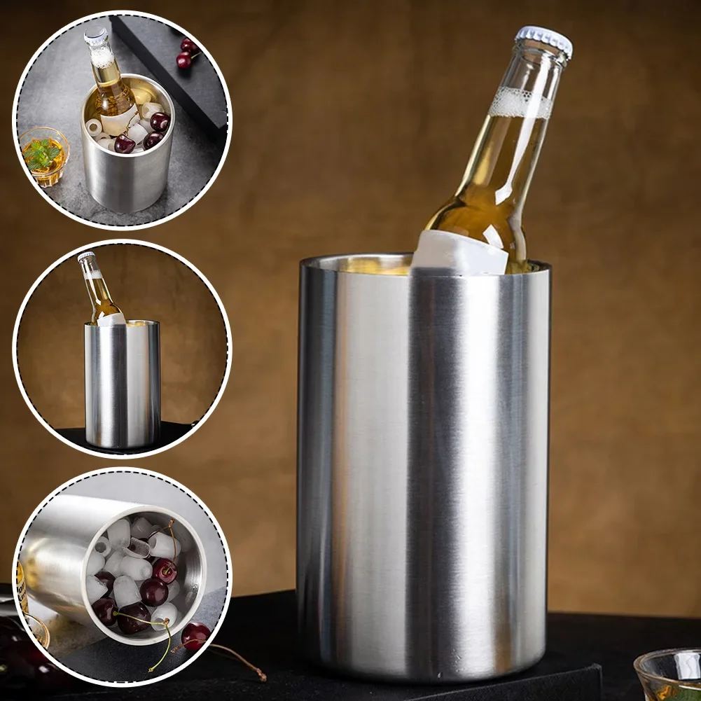 

Wine Chiller Bucket Stainless Steel Champagne Wine Cooler Beer Ice Bucket Double Wall Vacuum Insulated For 1.6L Bottles