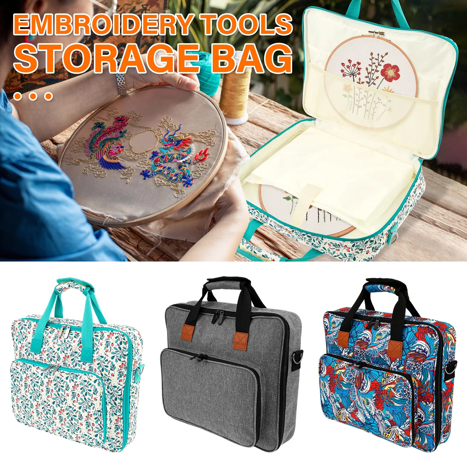 

Портативная сумка-органайзер для вышивания с несколькими карманами из ткани Оксфорд, сумка для проекта вышивания для 11,2-дюймового пяльца, сумка для принадлежностей для вышивания