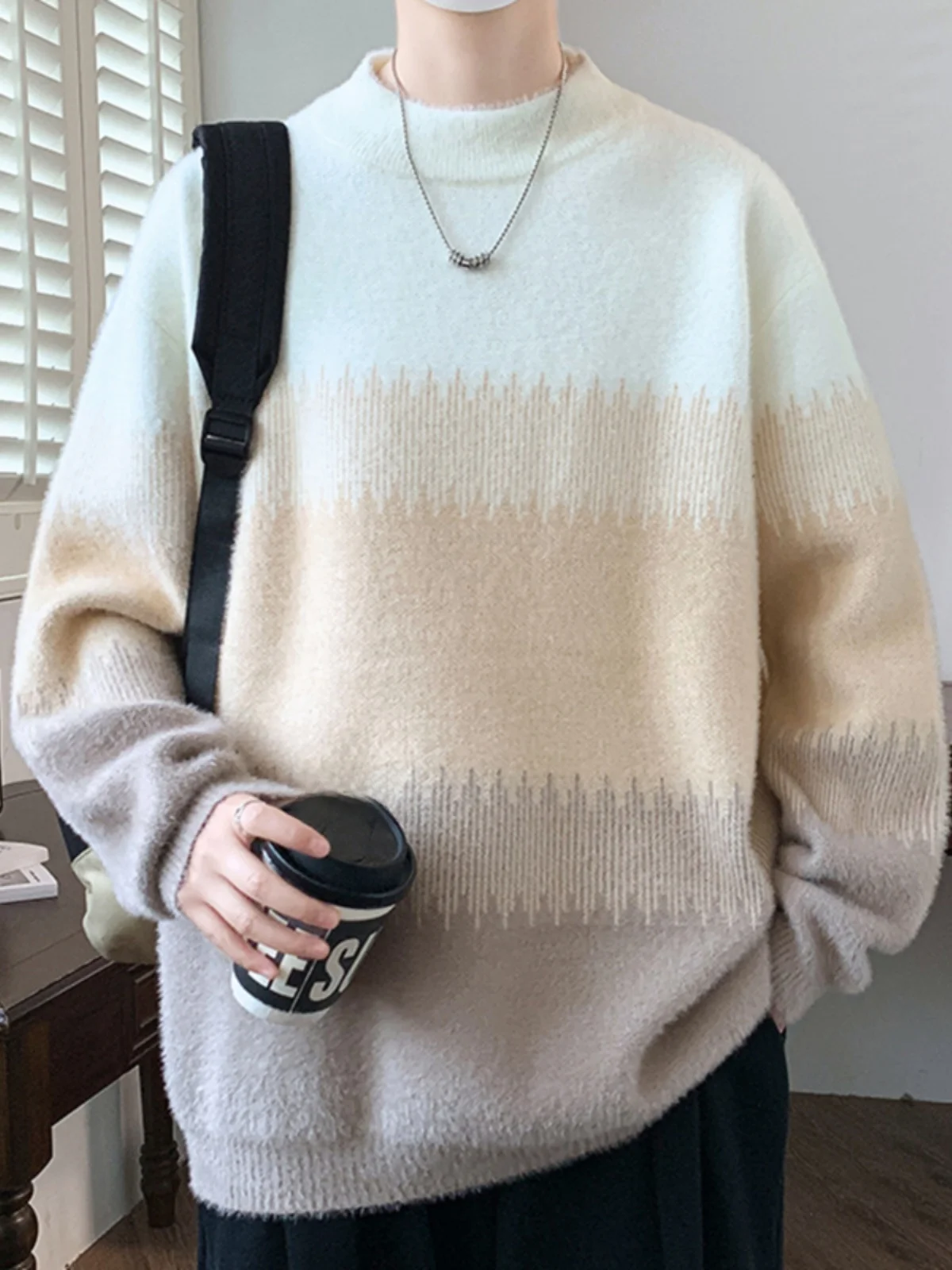 

Мужской вязаный свитер из мягкой теплой шерсти, свободного кроя, для зимы, повседневный, с круглым вырезом, для подростков