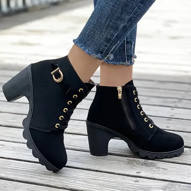 

Ladies Short Boots Women Pumps Boots High Quality Lace-up European Ladies High Heels Ankle Boots Fashion Womens Shoes Large Size