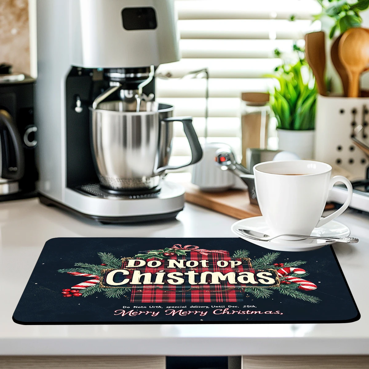 Absorbent Coffee Mat Dish Draining Mat Christmas Red Black Kitchen Drying Mat Quick  Bathroom Drain Pad Kitchen Faucet Placemat