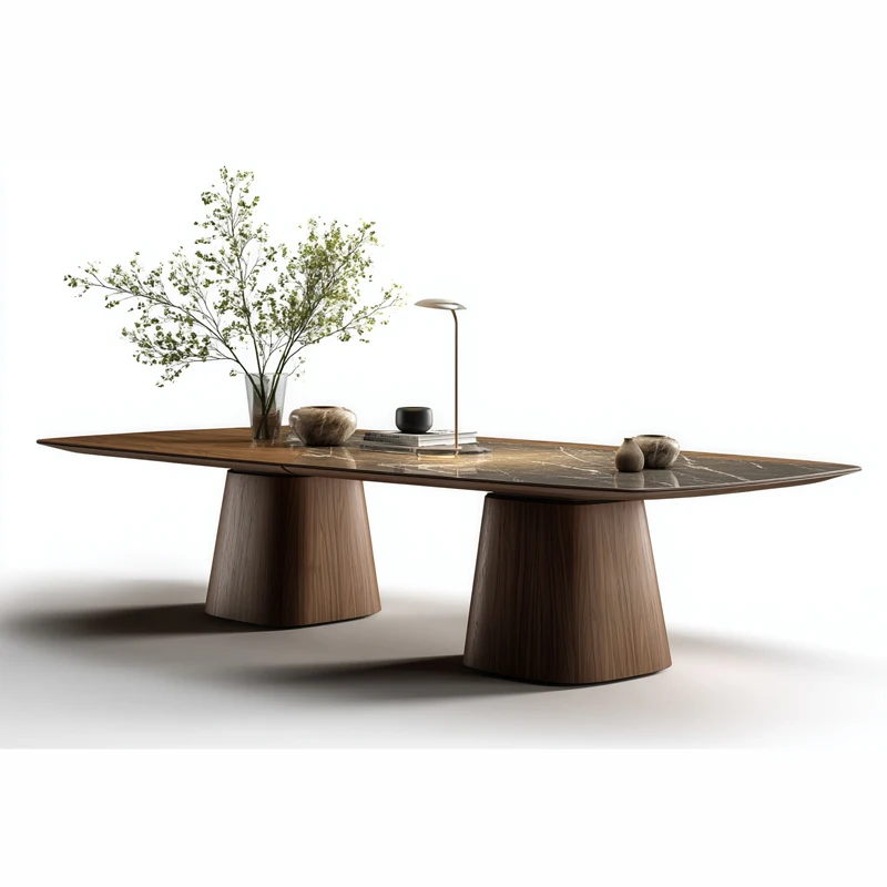 

High-end marble dining table and chair combination modern simple home villa large flat round dining table