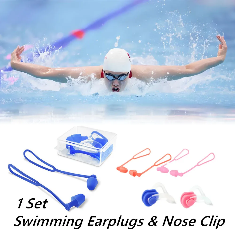 

3Pcs Silicone Nose Clip Ear Plugs Swimming Waterproof Anti-choking Set Earplugs with Cord for Diving Swimming Accessories
