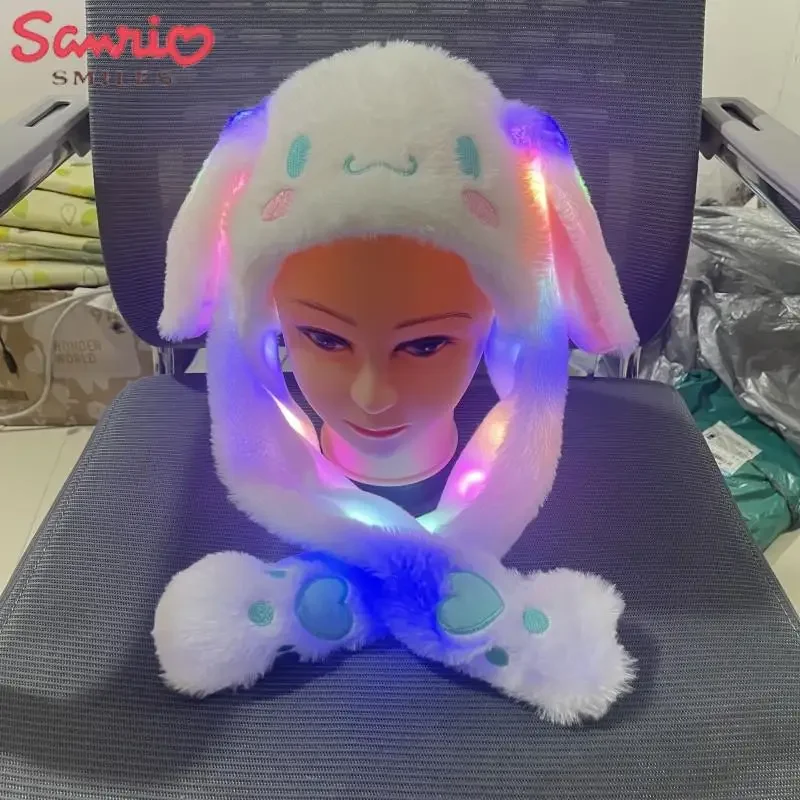 Sanrios anime kuromi chapéu luminoso de pelúcia cinnamoroll minha melodia olá kitty chapéu de inverno dos desenhos animados com orelhas móveis bonito presente das meninas