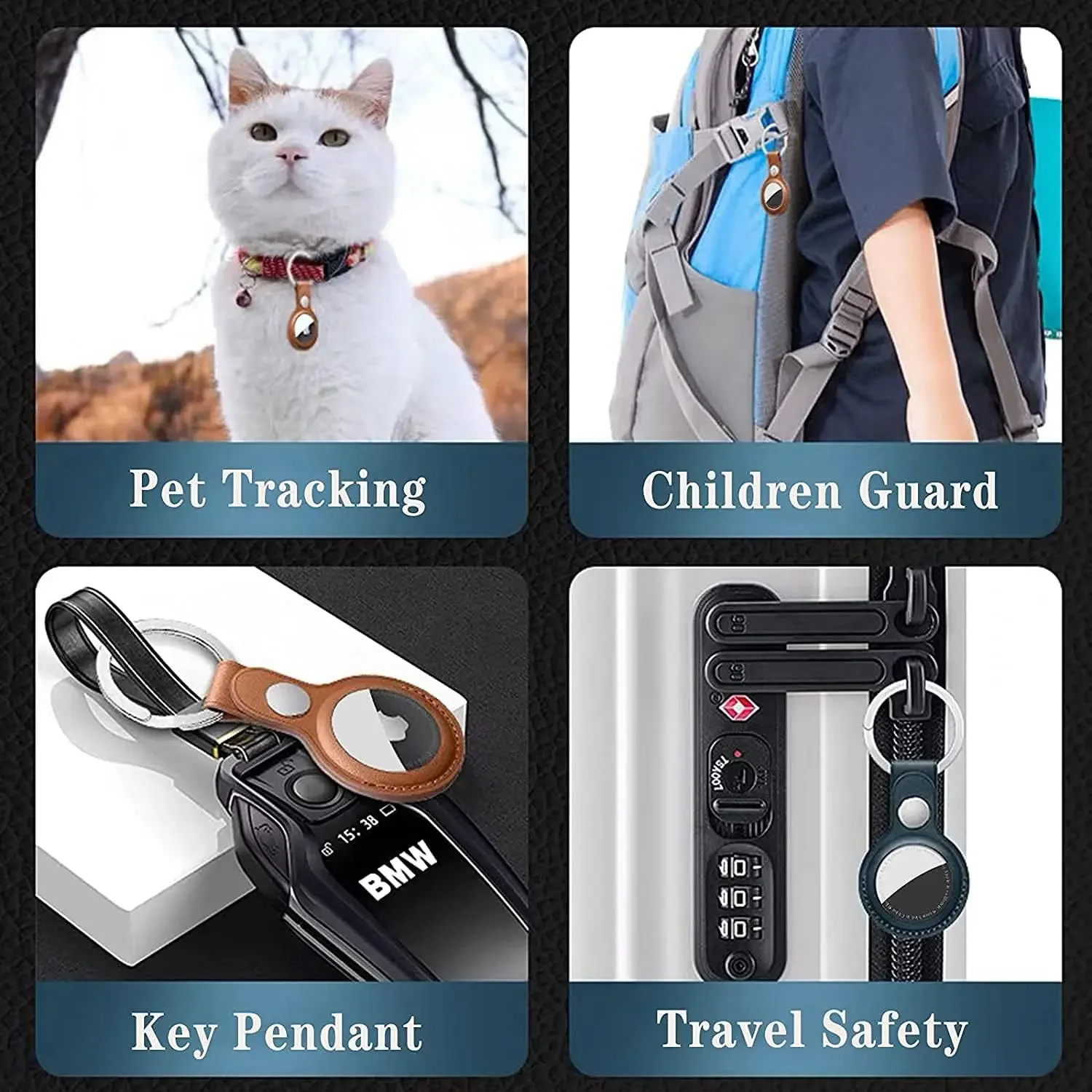 4er-Pack PU-Lederhülle für Apple Airtags mit Schlüsselanhänger, Air Tag Halter, Tier-Tracker-Zubehör, Schutzhülle – Detail 6