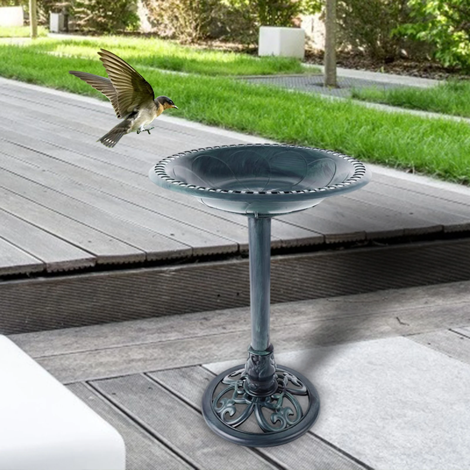 Pedestal Bird Bath Outdoor Garden Bird Bath Weather Resistant Standing for Balcony Courtyard Backyard Patio Housewarming Gift