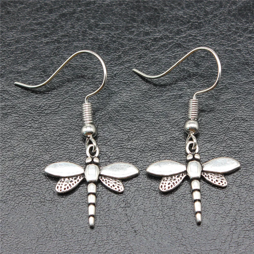 Handmade Simple Design Antique Silver Color Dragonfly Earrings Dropshipping Drop Earrings