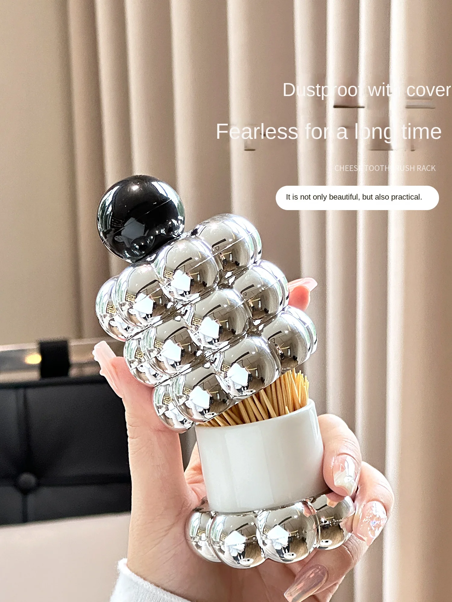 Electroplated Silver Spherical Ceramic Toothpick Box with Lid Dustproof Storage Jar Home Luxury Cotton Swab Box Home Decoration