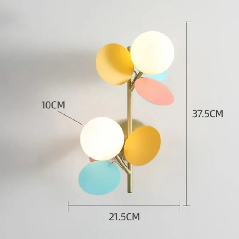 Nordic Macaron Acrylic Sheet Wall Lamp Glass Ball Lampshade Warm LED Light for Kids Bedroom Living Room Accent Decor