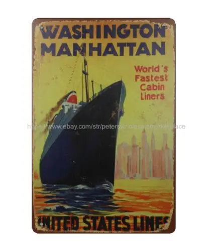 cool metal wall art Washington Manhattan United States Lines metal tin sign