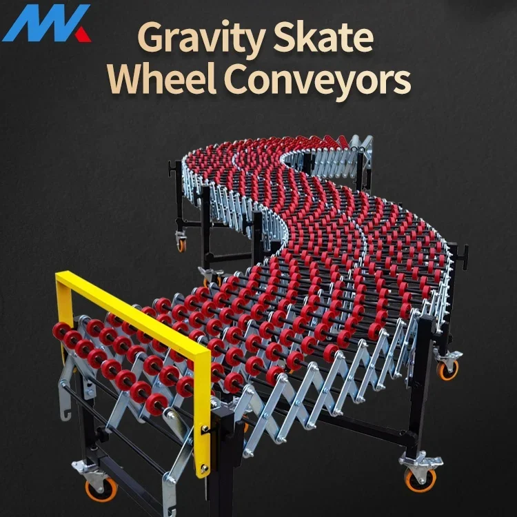 Factory Double Sprocket Drive Foldable Floor Expanding Flexible Powered Motorized Flex Gravity Roller Conveyor