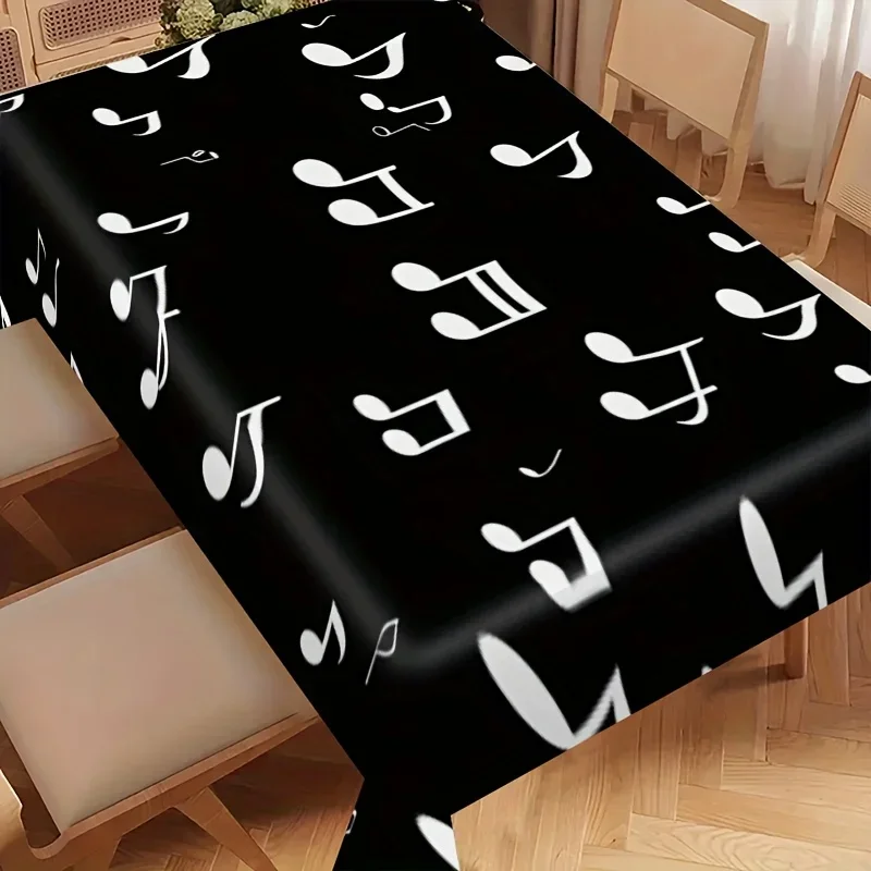 One music melody tablecloth - White musical note pattern decorative fabric, modern tableclothzyc