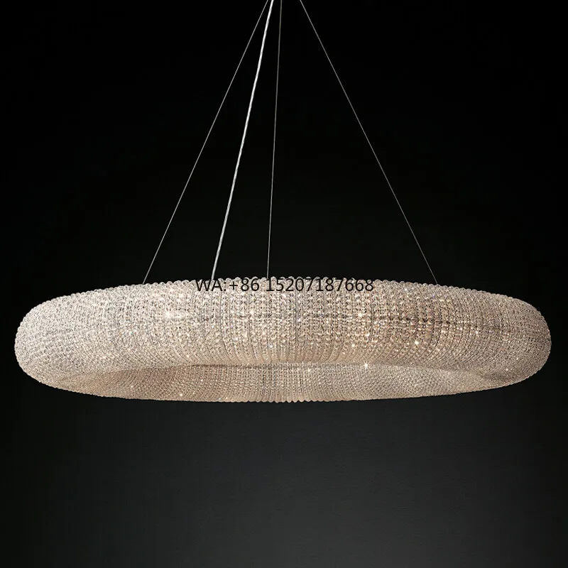 Halo American Style Crystal Lighting Designer Pendant Lamp Modern Large Round Crystal Chandelier For Living Room
