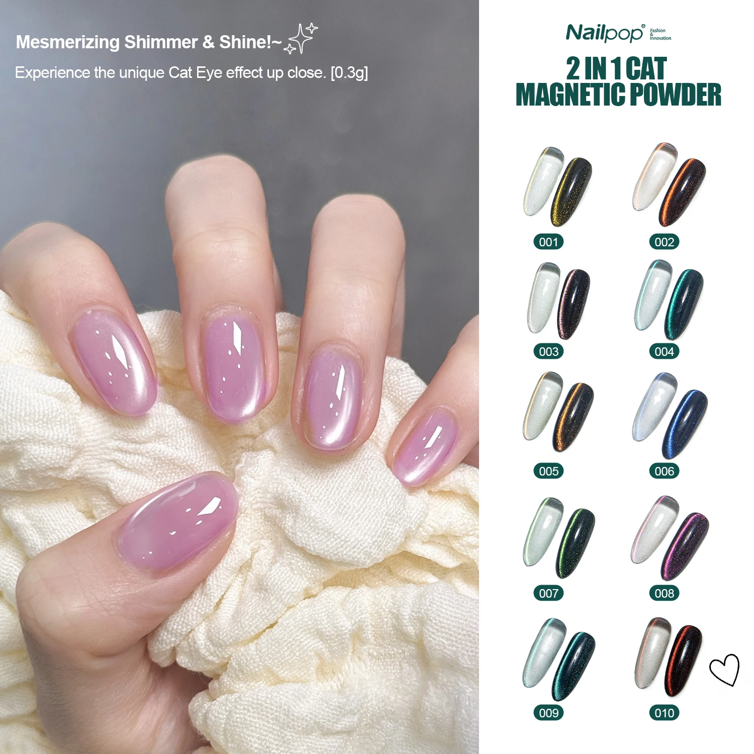 Nailpop 1 Uds polvo magnético de ojo de gato 10 colores acabado semitransparente efecto degradado 0,3g esencial para manicura en Gel Nail Art
