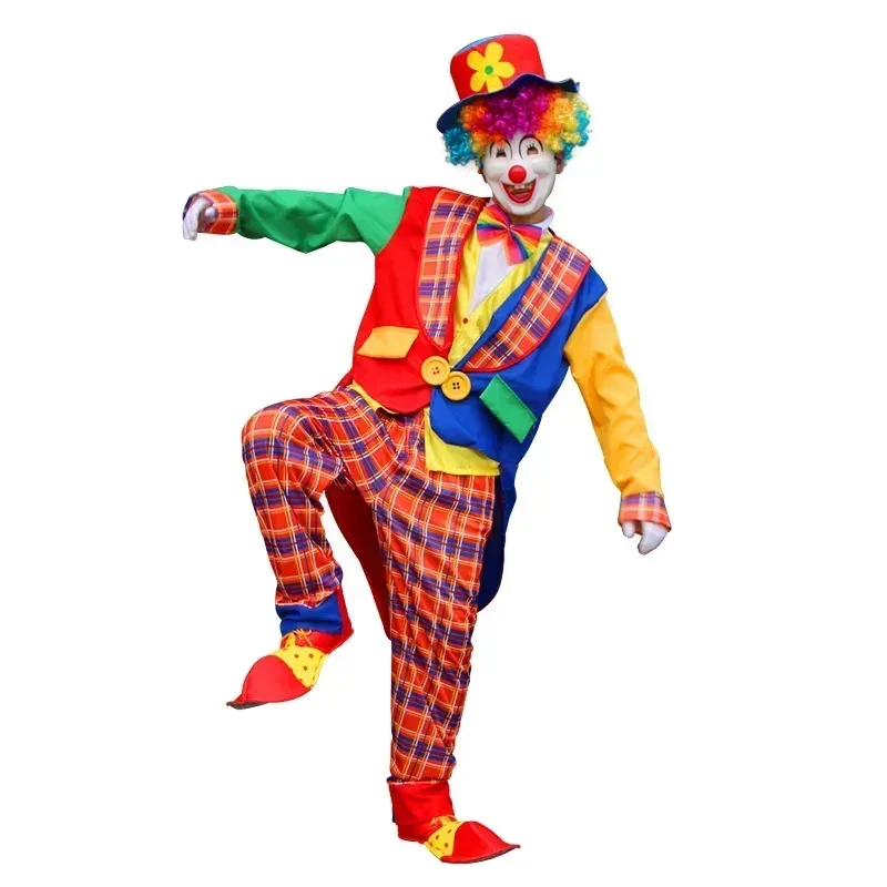 Adult Clowns Costume Attached Shoes Wig Male Suit Cosplay Clothing Clown Long-sleeve High-quality Stage Dress Up No Mask