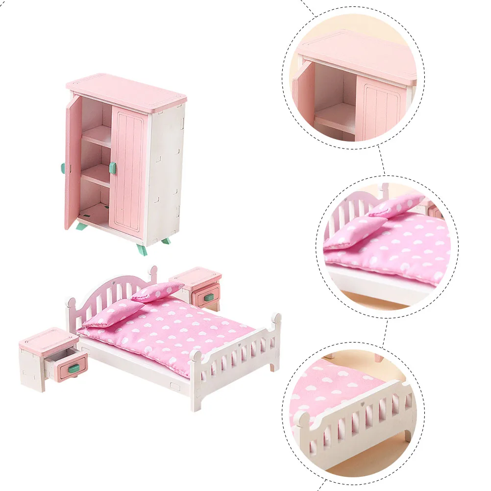 1 ensemble de Mini lit en bois avec finition lisse, meubles miniatures réalistes pour petite maison, accessoires de décoration de configuration de chambre à coucher