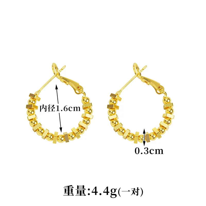 

Geometric Square Spacer Bead Hoops Women 24K Gold AU999 - Rich gold luster, unique square spacers, face-friendly, reliable AU999