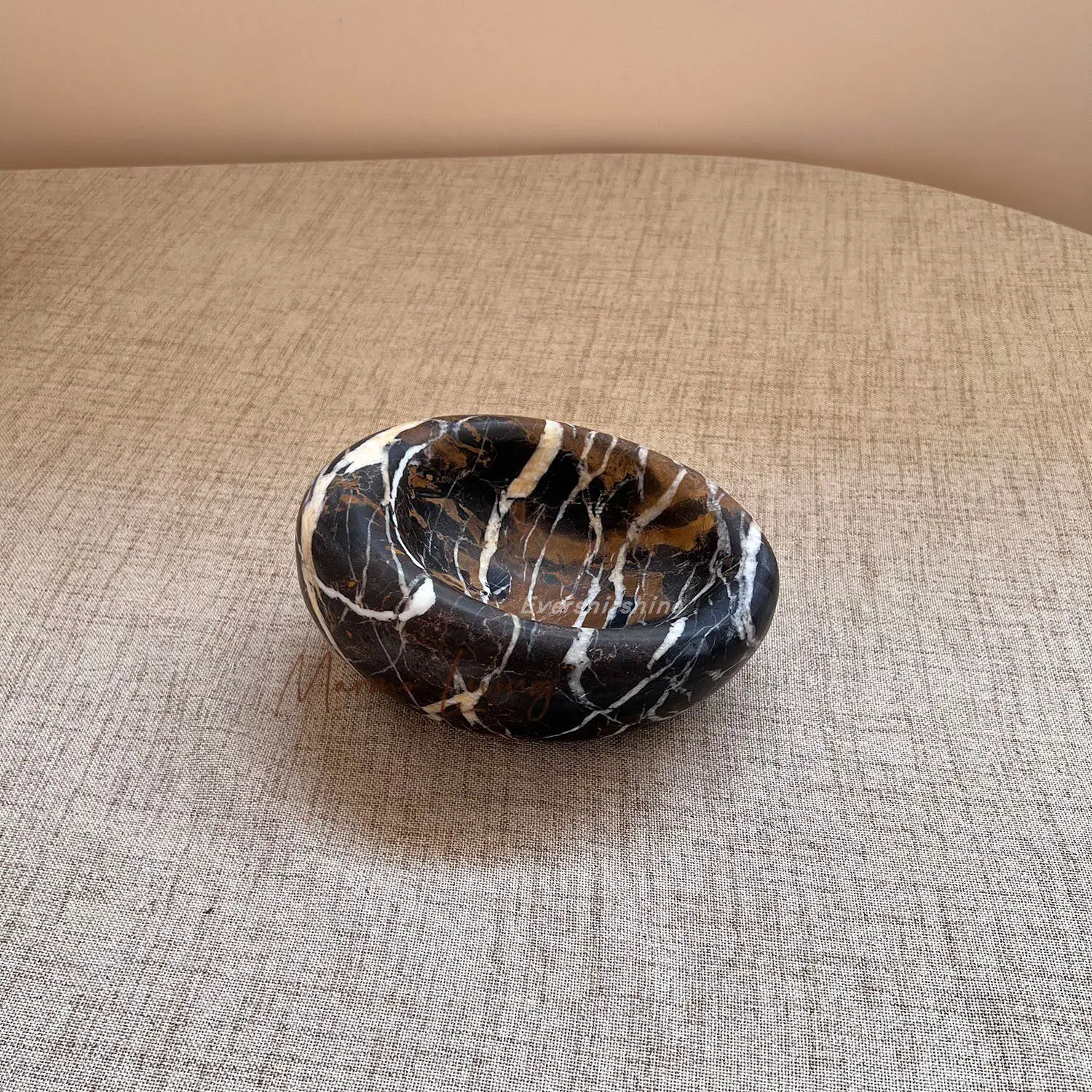 

European Luxury Natural Marble Decorative Jellybean Bowl Vintage Nest Jewelry Tray High-end Art Ornament