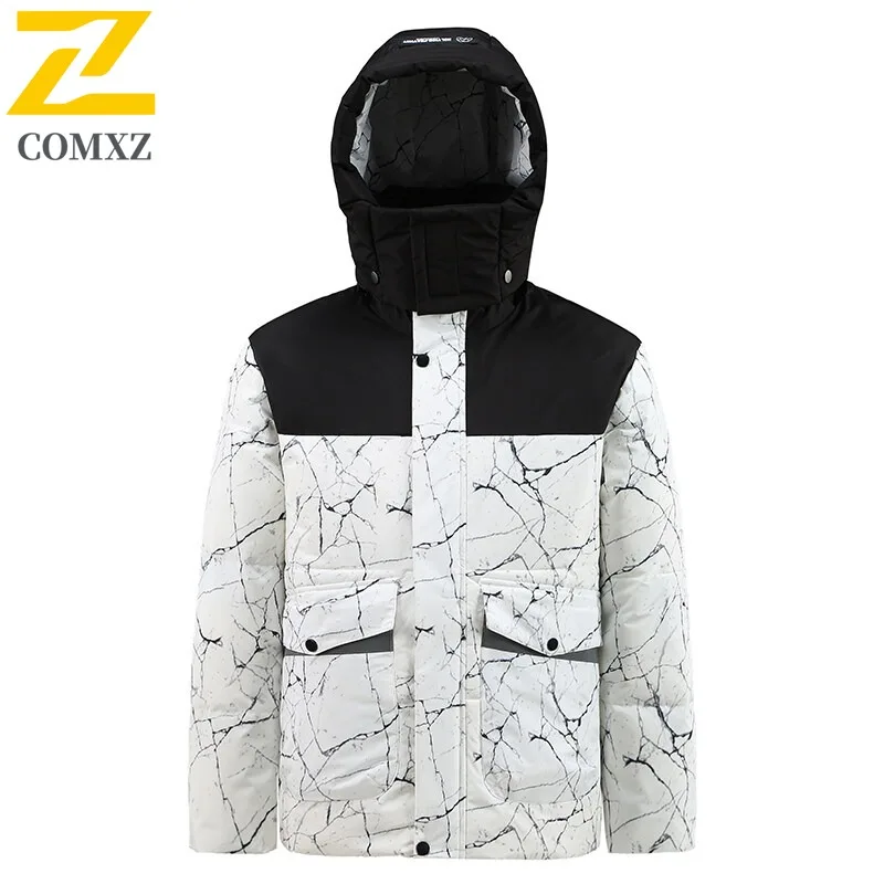 

COMXZ Men's Down Jacket Hooded Trendy Ski Trip Warm Feature Snow Adventure Puffer Jacket Street Look Windproof Winter Jackets