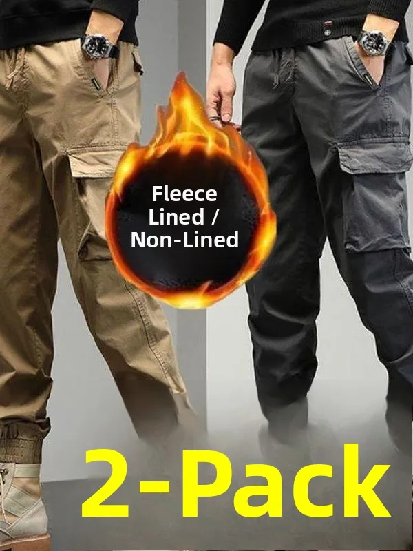 

Мужские рабочие брюки для осени и зимы, утепленные, свободного кроя, с множеством карманов, теплые повседневные длинные брюки