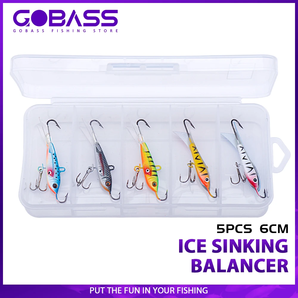 GOBASS 5 個カラフルなバランサー冬アイスジグ釣りルアー 9.5 グラム 10 グラム振動ハード人工餌パイクワブラータックルボックス付き