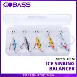 GOBASS 5pcs Colorful Balancers Winter Ice Jig Fishing Lures 9.5g 10g Vibration Hard Artificial Bait Pike Wobbler with Tackle Box