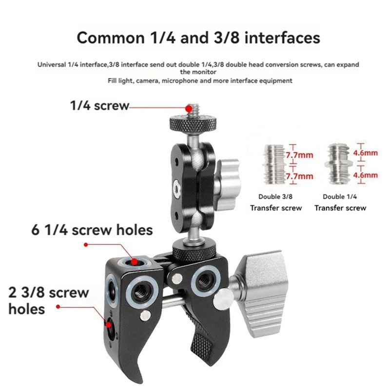 Penjepit lengan ajaib jepit kepiting tipe-c, aksesori fotografi Studio lampu LED kamera SLR cocok untuk kamera SLR