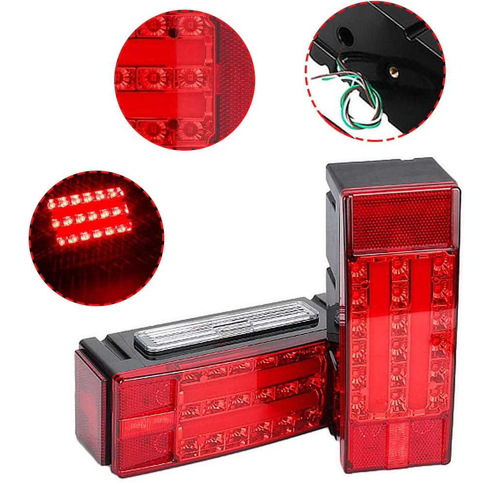 12V 2PCS Rectangular Submersible LED Trailer Light Red Turn Signal Tail Brake Lights For Trucks Trailers Vans