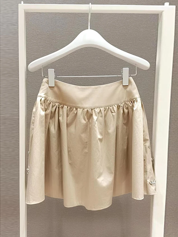 

High-End Women's Faion Set with Diamond-Embedded ort Sve Top And f Skirt Ele Lady Sle Woolen Summer Outfit
