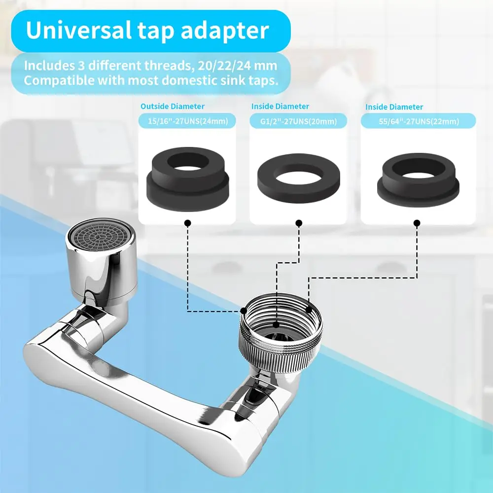 1080° Universal Rotation Faucet Extender Dual Mode Sprayer Head Kitchen Robot Arm Extension Taps Bathroom Swivel Faucet