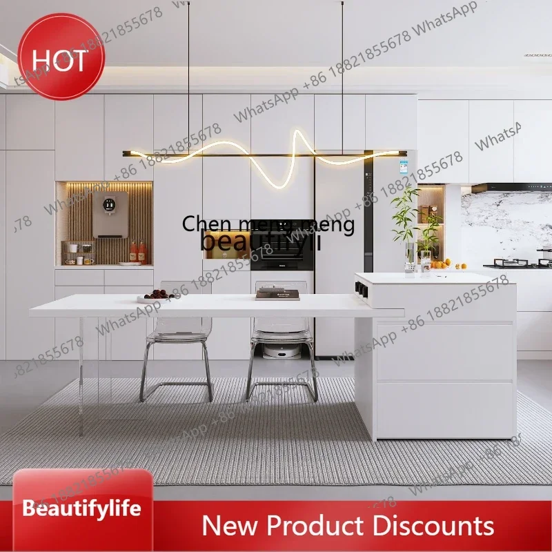 

xzStone Plate Kitchen Island Dining Table Integrated Retractable Acrylic Rectangular Household Guide Table