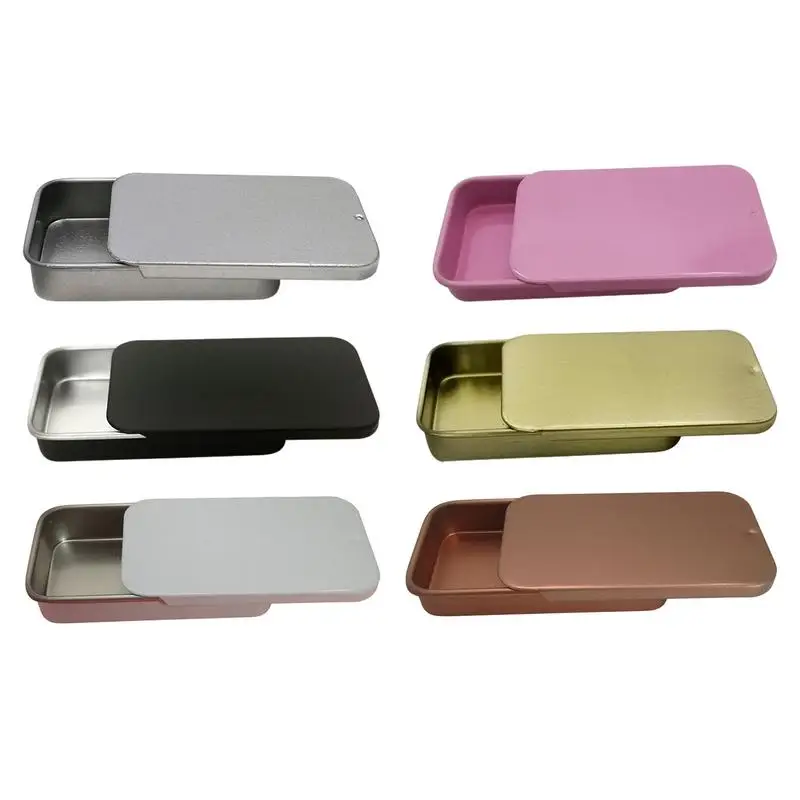 Mini Tin Box Bins Jar Rectangle Empty Iron Box Portable Lipstick Cream Storage For Wedding Jewelry Candy Pill Cases Black Silver