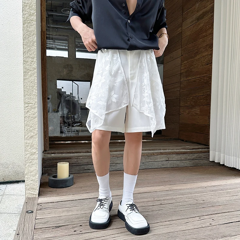 

Summer Casual Pants Five-Quarter Deconstructed Lace Trim Patchwork Multi-layer Men Women Shorts Loose Fit Mid-Low Waist