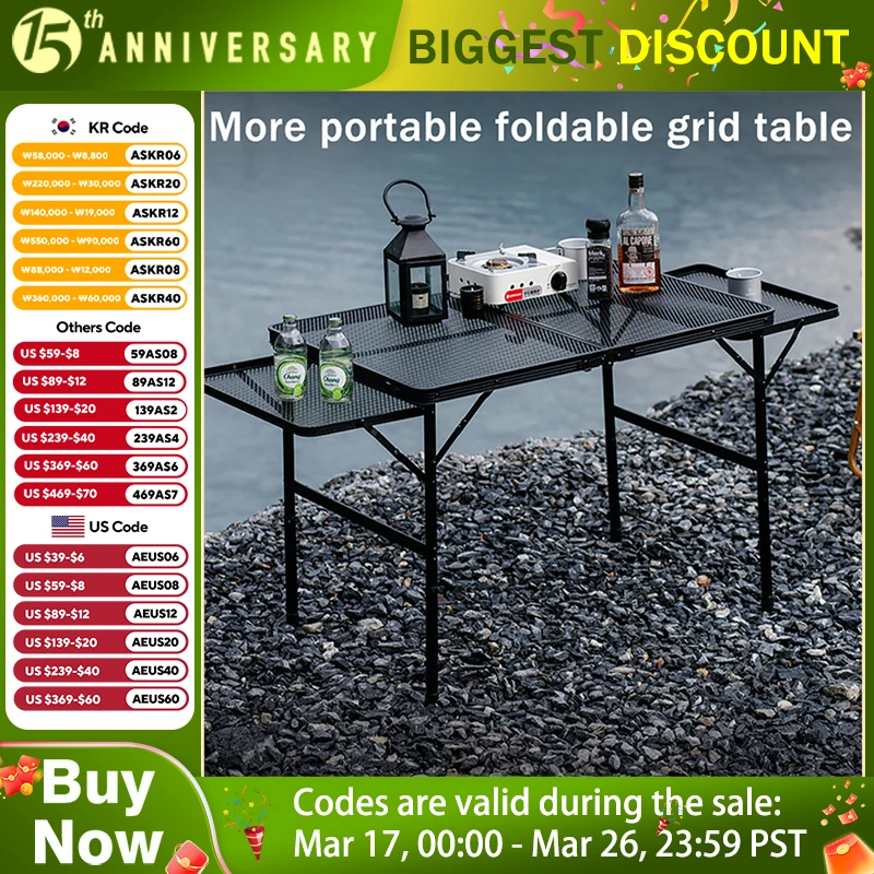 Folding Camping Table Aluminum Alloy Portable Picnic Folding Egg Roll Table Grid Design Light Stall Camping hikingTrip Equipment