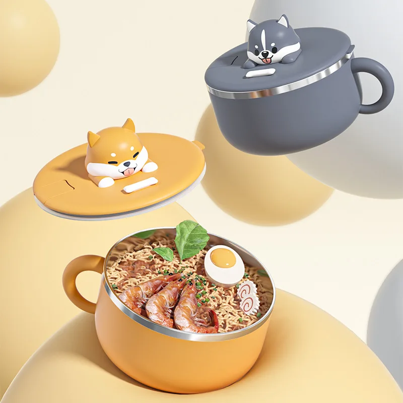 1200ml Ramen Schüssel mit Deckel Edelstahl Instant Nudel kocher Obsts alat Reiss uppe Schüssel große Brotdose Küchen zubehör